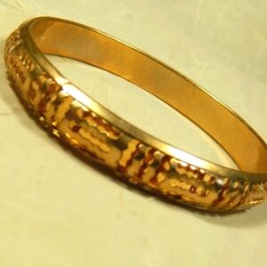 Mid-Century Modern Zigzag Cut Gold Tone Bangle Bracelet Rare Vintage Estate